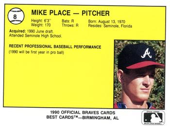 1990 Best Pulaski Braves #8 Mike Place  Back