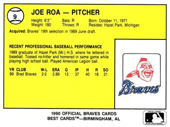 1990 Best Pulaski Braves #9 Joe Roa  Back
