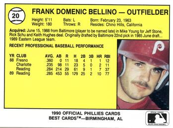 1990 Best Reading Phillies #20 Frank Bellino  Back