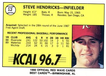 1990 Best Riverside Red Wave #12 Steve Hendricks  Back