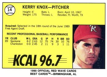 1990 Best Riverside Red Wave #14 Kerry Knox  Back