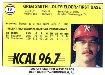 1990 Best Riverside Red Wave #18 Greg Smith Back