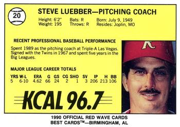 1990 Best Riverside Red Wave #20 Steve Luebber Back