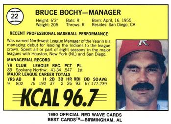 1990 Best Riverside Red Wave #22 Bruce Bochy Back