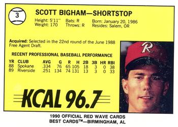 1990 Best Riverside Red Wave #3 Scott Bigham  Back