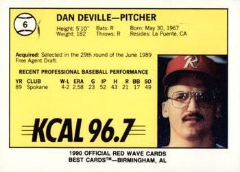 1990 Best Riverside Red Wave #6 Dan Deville  Back