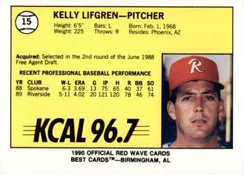 1990 Best Riverside Red Wave #15 Kelly Lifgren  Back