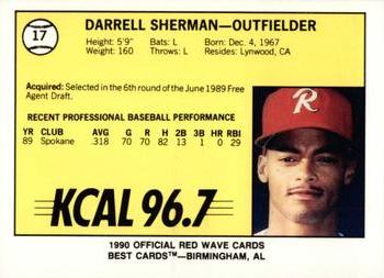 1990 Best Riverside Red Wave #17 Darrell Sherman  Back