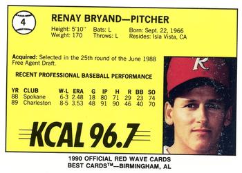 1990 Best Riverside Red Wave #4 Renay Bryand  Back