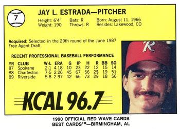 1990 Best Riverside Red Wave #7 Jay Estrada  Back