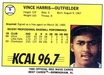 1990 Best Riverside Red Wave #9 Vince Harris  Back