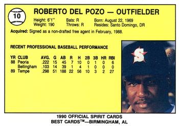 1990 Best San Bernardino Spirit #10 Roberto Del Pozo  Back