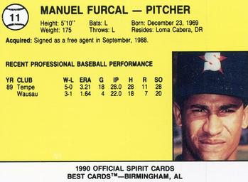 1990 Best San Bernardino Spirit #11 Manuel Furcal  Back
