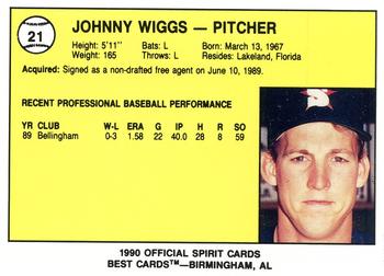1990 Best San Bernardino Spirit #21 Johnny Wiggs  Back