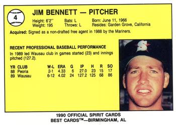 1990 Best San Bernardino Spirit #4 Jim Bennett  Back