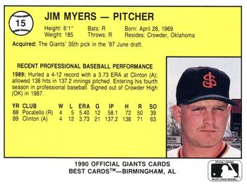 1990 Best San Jose Giants #15 Jimmy Myers Back
