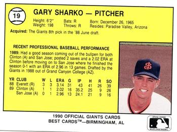 1990 Best San Jose Giants #19 Gary Sharko  Back