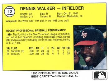 1990 Best South Bend White Sox #12 Dennis Walker  Back