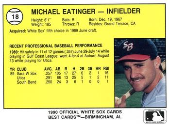 1990 Best South Bend White Sox #18 Michael Eatinger  Back