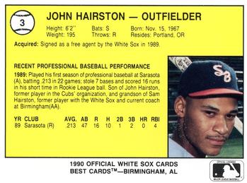 1990 Best South Bend White Sox #3 John Hairston  Back
