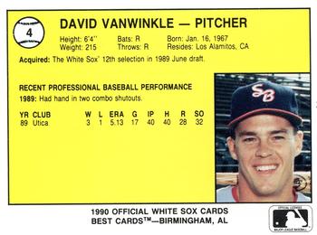 1990 Best South Bend White Sox #4 David Van Winkle Back