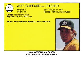 1990 Best Southern Oregon Athletics #13 Jeff Clifford  Back
