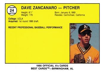 1990 Best Southern Oregon Athletics #24 Dave Zancanaro  Back