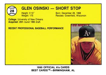 1990 Best Southern Oregon Athletics #28 Glen Osinski  Back