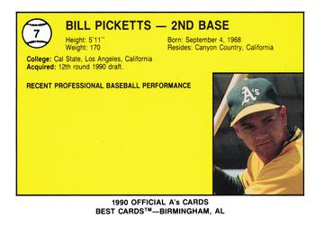 1990 Best Southern Oregon Athletics #7 Bill Picketts  Back