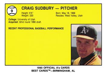 1990 Best Southern Oregon Athletics #9 Craig Sudbury  Back