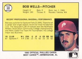 1990 Best Spartanburg Phillies #10 Bob Wells  Back