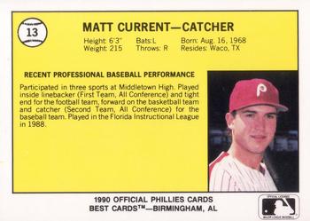 1990 Best Spartanburg Phillies #13 Matt Current  Back