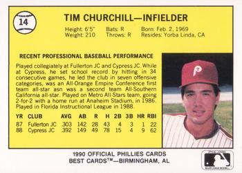 1990 Best Spartanburg Phillies #14 Tim Churchill  Back