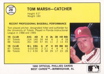 1990 Best Spartanburg Phillies #28 Tom Marsh  Back