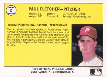 1990 Best Spartanburg Phillies #2 Paul Fletcher  Back