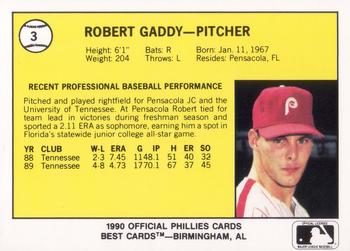 1990 Best Spartanburg Phillies #3 Robert Gaddy  Back
