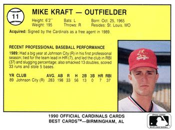 1990 Best Springfield Cardinals #11 Mike Kraft  Back