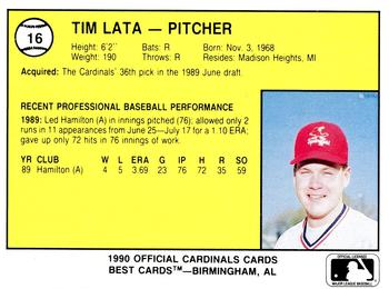 1990 Best Springfield Cardinals #16 Tim Lata  Back