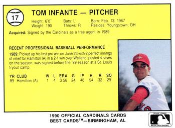 1990 Best Springfield Cardinals #17 Tom Infante  Back