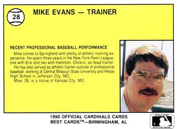 1990 Best Springfield Cardinals #28 Mike Evans Back