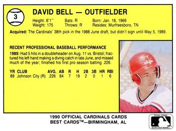 1990 Best Springfield Cardinals #3 Dave Bell Back