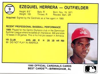 1990 Best Springfield Cardinals #9 Ezequiel Herrera  Back