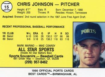 1990 Best Stockton Ports #15 Chris Johnson  Back