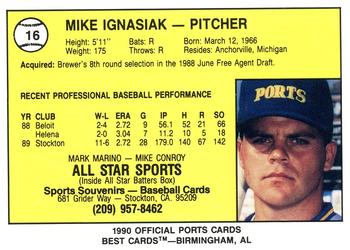 1990 Best Stockton Ports #16 Mike Ignasiak  Back