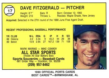 1990 Best Stockton Ports #17 Dave Fitzgerald  Back
