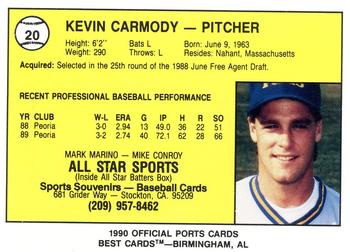 1990 Best Stockton Ports #20 Kevin Carmody  Back