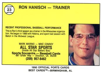 1990 Best Stockton Ports #23 Ron Hanisch  Back
