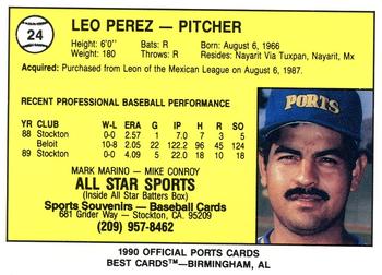 1990 Best Stockton Ports #24 Leo Perez  Back