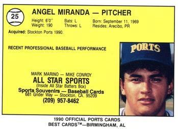 1990 Best Stockton Ports #25 Angel Miranda  Back