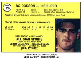 1990 Best Stockton Ports #26 Bo Dodson  Back